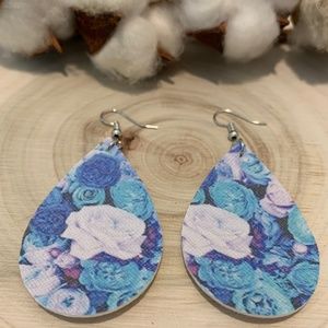 Faux Leather Earrings  l  Blue Roses